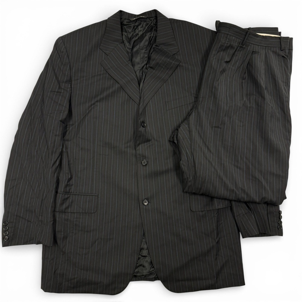Canali Pinstripe Wool Suit‎ Jacket 60L EU 50L Pants 36 x 33 Black 2 PC Set